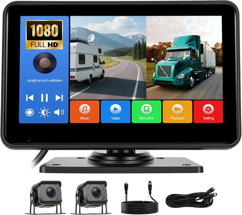 Kit de sistema de cámara de respaldo 1080P, monitor de marcha atrás de 7 pulgadas con función de grabación de visión nocturna DVR Monitor 2 cámaras