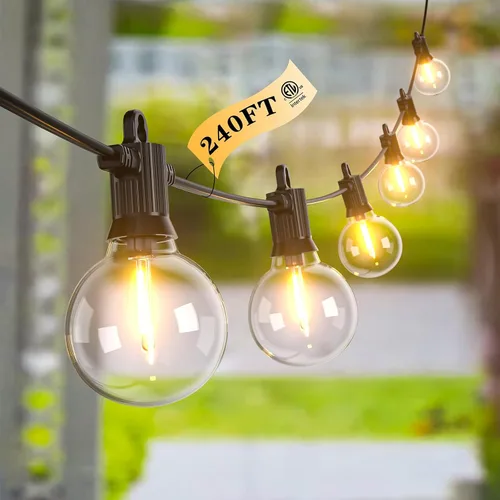 Kawaya Tira de luces LED de 240 pies para exteriores, impermeable, regulable, G40, globo G40, iluminación para exteriores con 120 + 4 bombillas,