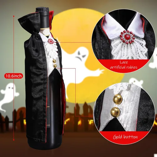 Miniatura 2 de Decoración de cubierta de botella de vino de Halloween – Drácula y vampiro para vino de regalo