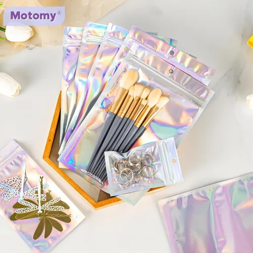 Miniatura 3 de 100 bolsas de embalaje holográficas, bolsa de papel de aluminio resellable de 2.7x3.9 pulgadas, bolsa de muestra de Mylar ideal para pequeños