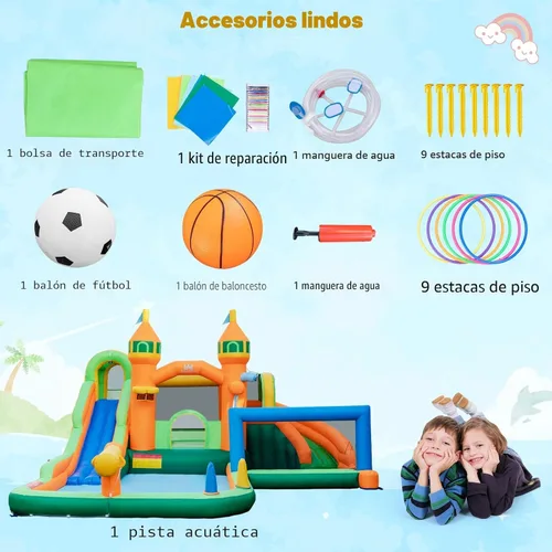 Miniatura 4 de BOUNTECH Tobogán acuático inflable, tobogán acuático 9 en 1 para niños, castillo de salto con fútbol acuático, piscina grande para salpicaduras
