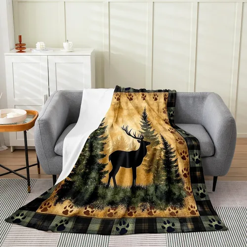 Miniatura 37 de Erosebridal American Flag Throw Blanket 40x50 Inch Sofa Bed Couch Decor,Rustic Deer Hunting Fleece Blanket for Kids Boys Girls,Farmhouse Cabin Bed