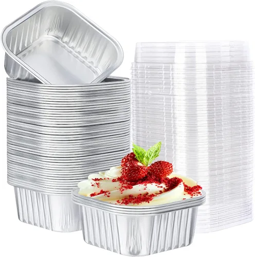 Miniatura 17 de EUSOAR Vasos para hornear, 50 unidades de 5 onzas / 5.1 fl oz de papel de aluminio para muffins, tazas de crema brulee con tapas, recipientes