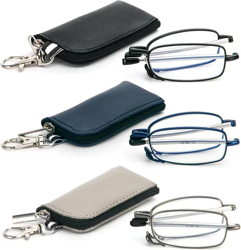 Miniatura 9 de Paquete de 2 lentes de lectura plegables para hombres y mujeres con llavero, bolsas compactas, bloqueo de luz azul, lectores portátiles de bolsillo