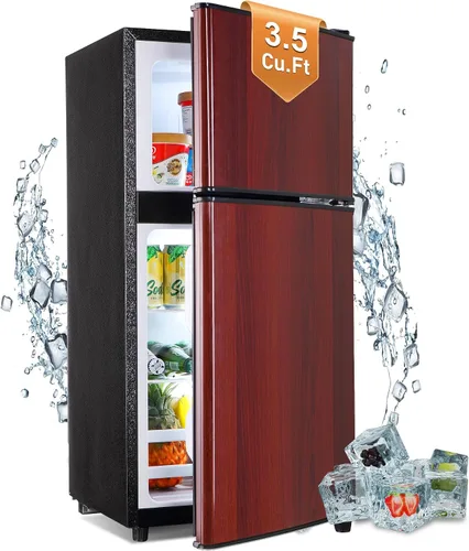 Miniatura 9 de Mini refrigerador con congelador, 3.5 pies cúbicos. Refrigerador pequeño con congelador de 2 puertas con termostato ajustable de 7 niveles estantes