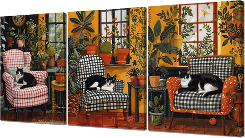 Miniatura 10 de Pintura solar para pared, diseño de líneas bohemias, montañas, decoración de pared de mediados de siglo, juego de 3 lienzos impresos en lienzo