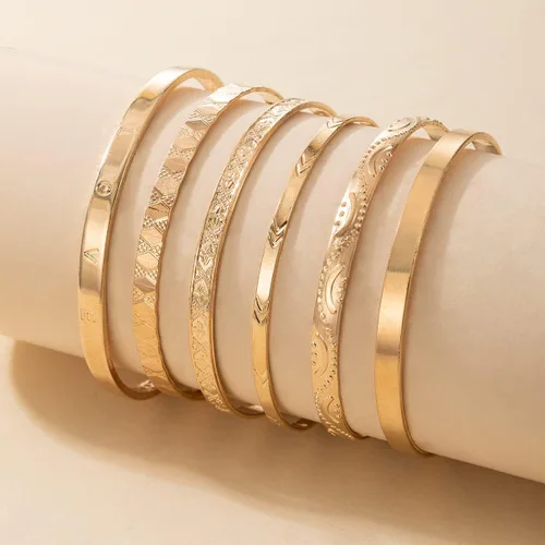 Miniatura 3 de FUTIMELY Stackable Gold Cuff Bracelets Bangle for Woemn,Boho Retro Grace Temperament Wide Face Bracelet Sets,Totem Embossing Love Charm Bracelet
