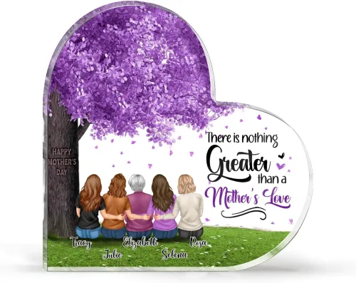Miniatura 16 de GOSSBY Placa transparente personalizada (madre y 3 hijas) Madre e hijas, placa de acrílico con forma de corazón con nombre personalizado, mamá Madre