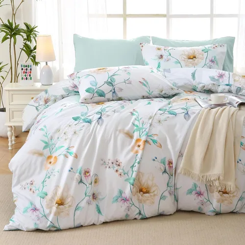 Miniatura 46 de MUXHOMO Juego de edredón tamaño individual XL, elegante juego de cama con estampado floral en una bolsa, 5 piezas, ultra suave y transpirable