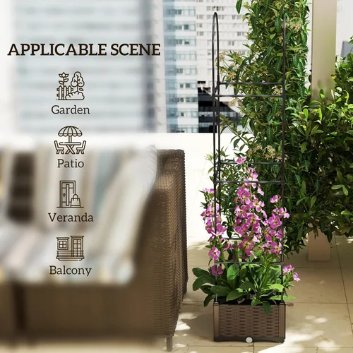 Miniatura 6 de Outsunny Cama de jardín elevada con enrejado, maceta de riego automático, macetas de tomate de 69.7 pulgadas para plantas trepadoras, flores de vid
