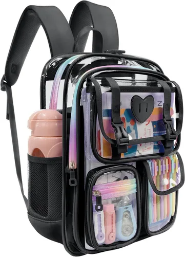 Miniatura 2 de Mochila transparente de PVC impermeable y resistente al congelamiento, de gran capacidad, elegante y duradera para viajes, Negro, Moderno