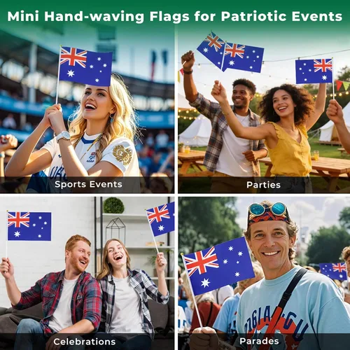 Miniatura 4 de Bandera de Australia Pequeña Bandera Australiana Paquete de 12 Mini Banderas de Mano Australianas en Palos para Desfiles de Fiesta, Eventos