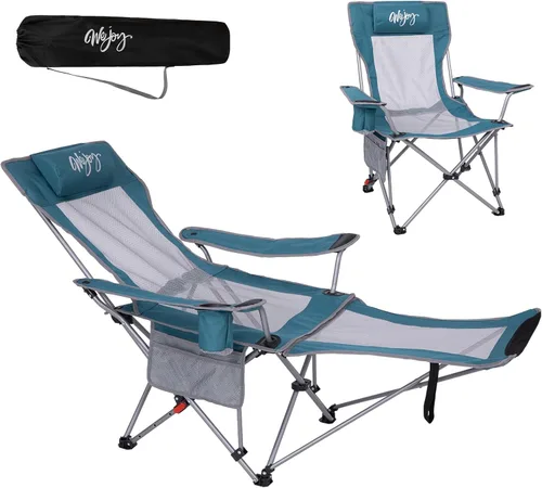 Miniatura 9 de Silla de Camping Reclinable 2-en-1 de #WEJOY con Reposapiés para Adultos Silla Plegable de Salón con Respaldo Ajustable Sillas de Camping Ligeras