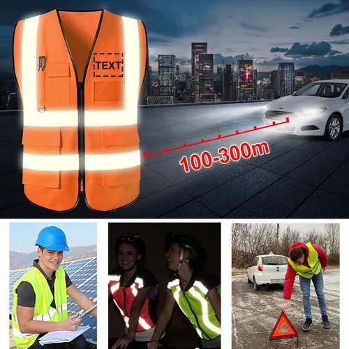 Miniatura 6 de Chaleco de seguridad personalizado Chalecos reflectantes de alta visibilidad con bolsillos con cremallera, logotipo personalizado clase 2 para Azul