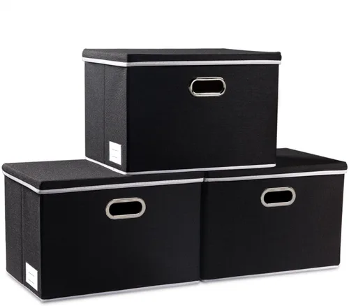 Miniatura 62 de PRANDOM Contenedor de almacenamiento plegable con tapa [1 unidad] Caja de almacenamiento decorativa de tela de lino, cesta organizadora con asas