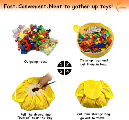Miniatura 8 de Bolsa de almacenamiento de juguetes para tapete de juego Lego - Organizador de juguetes Duplo con cordón para niños, con bordes, puede ser un regalo