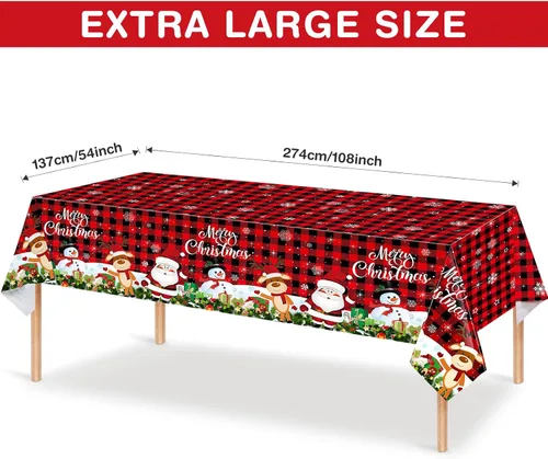 Miniatura 2 de Tiamon Paquete de 3 manteles de plástico para mesa de Navidad de 54 x 108 pulgadas para mesa rectangular, mantel desechable con diseño de muñeco
