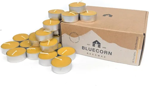 Miniatura 12 de Bluecorn Beeswax Velas de té, cera de abejas natural 100% pura, velas de té blancas en tazas de metal, sin fragancia, combustión limpia, cera