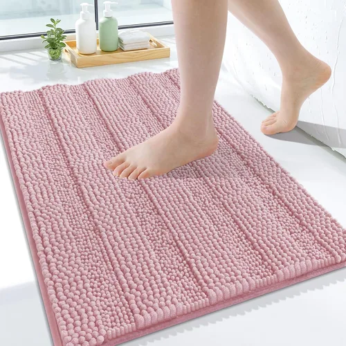 Miniatura 97 de Grandaily Alfombras de baño de felpilla a rayas de 24 x 16 pulgadas, extra gruesas y suaves, absorbentes, parte trasera de goma, alfombra de ducha