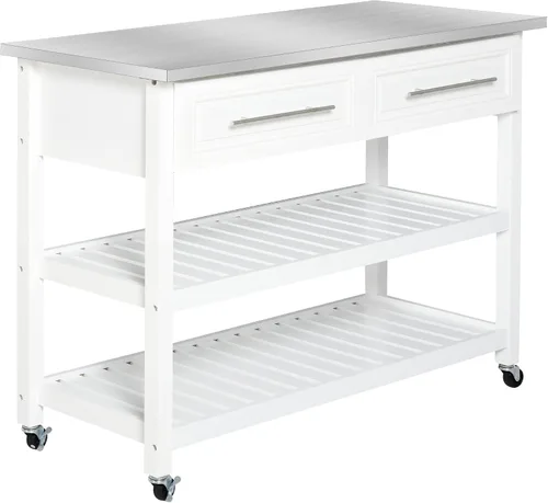 HOMCOM Isla de cocina con parte superior de acero inoxidable, isla de cocina tradicional con almacenamiento, carrito de bloque de carnicero,