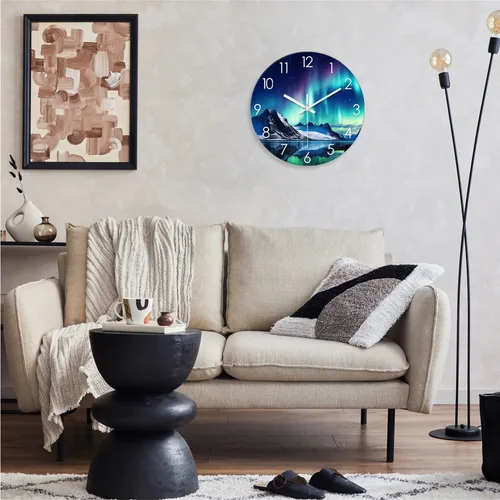 Miniatura 2 de XNM Relojes de Pared de Cristal Verde Azulado Operados con Batería 12 Pulgadas Aurora Relojes de Pared Modernos para Decoración de Sala de Estar