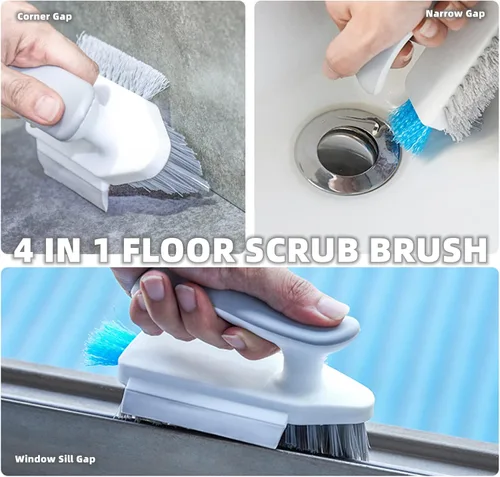 Miniatura 4 de Cepillos de limpieza 4 en 1 Cepillo de limpieza para suelos con escobilla de goma en forma de V, cepillo limpiador de lechada de azulejos, cepillo