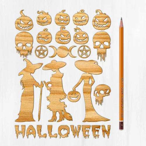 Miniatura 4 de Ajoure Fine Lasercut Embelishments # Lindas calabazas y árboles espeluznantes Halloween Vintage chapa madera contrachapada silueta para manualidades