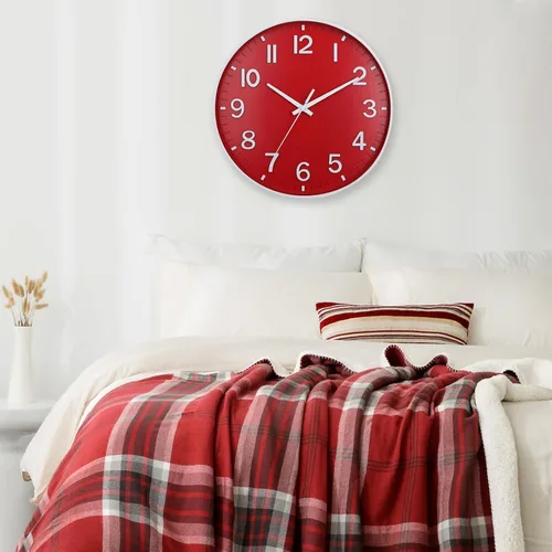 Miniatura 4 de HZDHCLH Relojes de Pared Rojos a Batería, 12 pulgadas Silenciosos Sin Tic Tac Modernos de Navidad Reloj de Pared para Sala de Estar Dormitorio