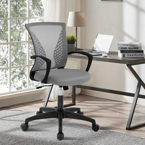 Miniatura 2 de Silla de oficina de malla con ruedas, silla de escritorio ergonómica de respaldo medio con brazos y soporte lumbar, cómoda silla de computadora