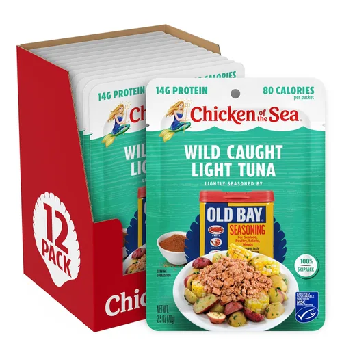 Miniatura 8 de Chicken of the Sea Atún ligero capturado en agua de manantial, paquetes de 2.5 onzas, 12 unidades, atún alto en proteínas 100% en agua, comidas