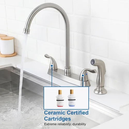 Miniatura 6 de Grifo de Cocina SHACO con Rociador Lateral, Grifo de Fregadero de Acero Inoxidable de 2 Asas con Línea de Suministro de Agua, Grifo de Cocina