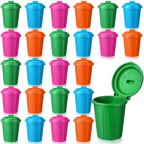 Miniatura 8 de Zubebe 24 mini botes de basura de juguete, pequeño cubo de basura de escritorio con tapas para basura, recuerdo de fiesta, camión de basura, 2-Verde