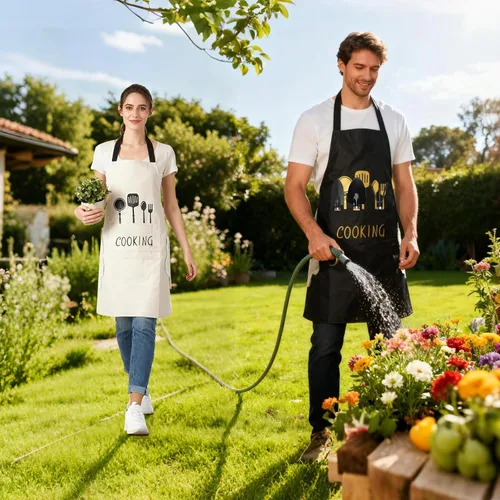 Miniatura 2 de DILLMAN Delantal de cocina para mujer con bolsillos para limpiar las manos, bolsillo grande, limpieza a mano, impermeable para cocinar y hornear