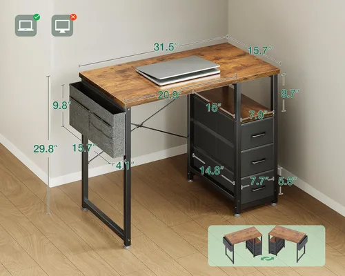 Miniatura 3 de AODK - Escritorio pequeño de 32" para computadora con cajones de tela, escritorio de estudio para niñas y adolescentes para dormitorio, escritorio