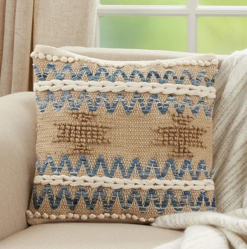 Miniatura 4 de SARO LIFESTYLE Almohada Chindi de múltiples texturas con relleno de poliéster, natural, 18
