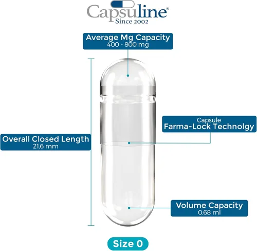 Miniatura 6 de Capsuline Cápsulas de gelatina vacías tamaño 0, transparentes, 10000 unidades, sin gluten, Kosher, con certificación OGM Pastillas bovinas puras
