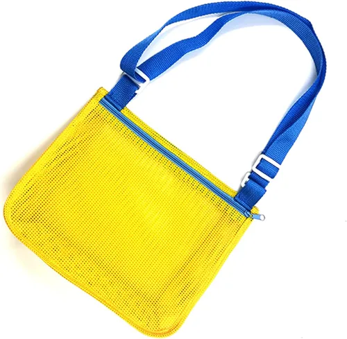 Miniatura 13 de UTTPLL Bolsa de playa de malla colorida ajustable para niños, bolsa de red de secado rápido para conchas marinas que recolecta arena juguete Rosa