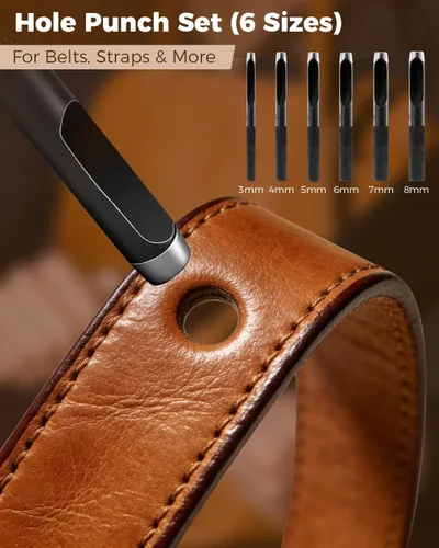 Miniatura 5 de SakerNeo Herramientas de trabajo de cuero, 101 piezas de acero inoxidable y mango de madera, kit de costura con cinceles de costura de 0.157 in