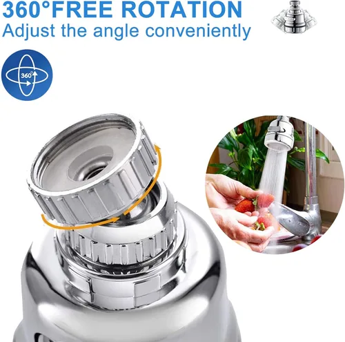 Miniatura 3 de Cabezal rociador de grifo, extensor de grifo giratorio 360, 3 modos, antisalpicaduras, aireador de grifo de ahorro de agua, cromado