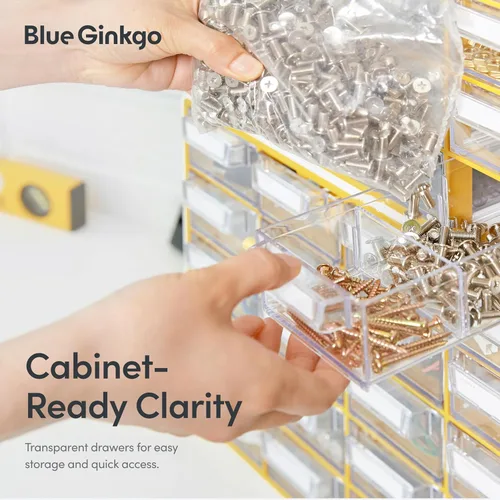 Miniatura 5 de Blue Ginkgo Gabinete pequeño de 20 cajones, organizador transparente apilable para hardware, cuentas, ladrillos de plástico, oficina y Gris