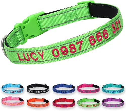 Miniatura 14 de Collar reflectante personalizado para perro, nombre bordado personalizado y número de teléfono, acolchado de neopreno suave y nailon transpirable