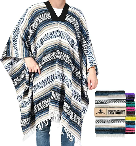 Miniatura 90 de Artisans Bazaar Poncho tradicional mexicano de Baja para hombres y mujeres, auténtico sarape de Gaban, manta de vaquero Pancho Jorongo