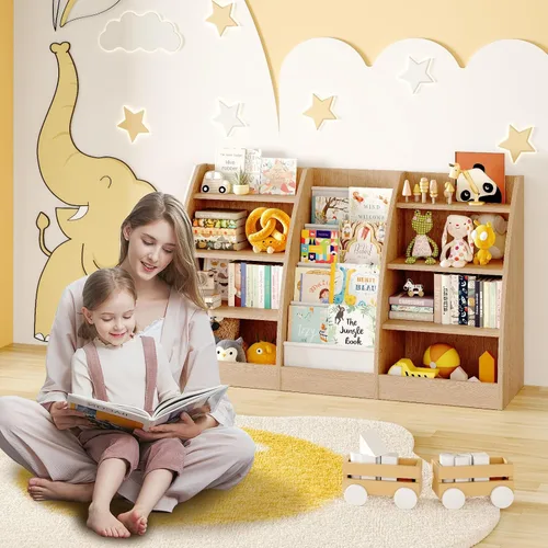 Miniatura 2 de Estantería para niños de 4 niveles, estante de 4 capas para habitaciones de niños, estantería de madera XXL para niños, estante de almacenamiento