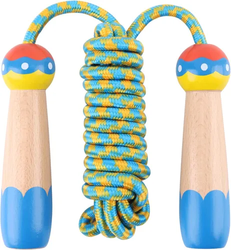 Miniatura 10 de Cuerda de Saltar para Niños, Lorvain Cuerda de Saltar Ajustable, Cuerdas de Saltar para Niños con Mango de Madera para Niñas y Niños, Cuerdas