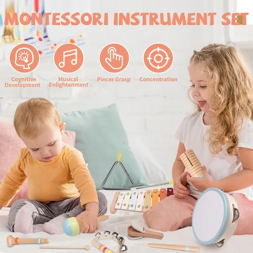 Miniatura 7 de Juego de instrumentos musicales para bebés, juguetes musicales Montessori de madera para bebés de 18 meses, instrumentos de percusión para niños