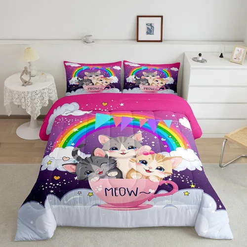 Miniatura 8 de Erosebridal Juego de edredón arcoíris para niños y niñas, bonito juego de ropa de cama de llama tamaño individual, juegos de edredón de alpaca