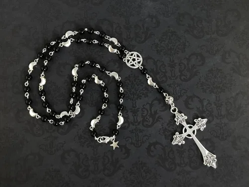 Miniatura 4 de Joyería de moda - Rosario turco hip hop colgantes, rosario satánico, cruz invertida y pentagrama gótico rosario gótico, collar oculto (A2)
