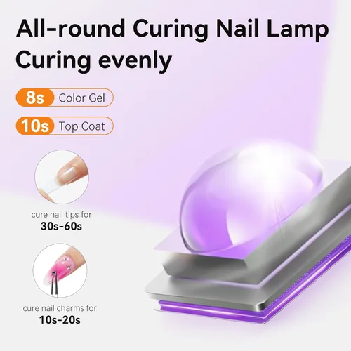 Miniatura 6 de Makartt Lámpara de uñas UV, lámpara de curación flash de mano con modo indoloro de 800 mAh, luz de uñas portátil recargable con pantalla LCD y 3