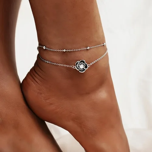 Miniatura 99 de CHIC & ARTSY Tobilleras delicadas de plata de ley S925 para verano, pulsera de tobillo ajustable multicapa para playa, joyería de pie para mujer