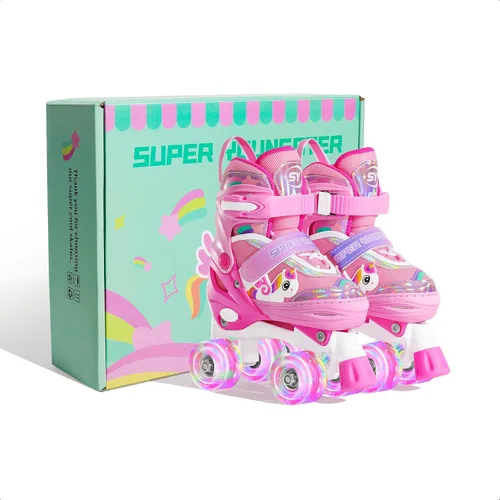 Miniatura 6 de SUPER YOUNGSTER Patines de ruedas ajustables con luces LED para niñas, diseño de unicornio para niñas de 4 a 6, 5 a 8, 8 a 12 años, patines para Rosa